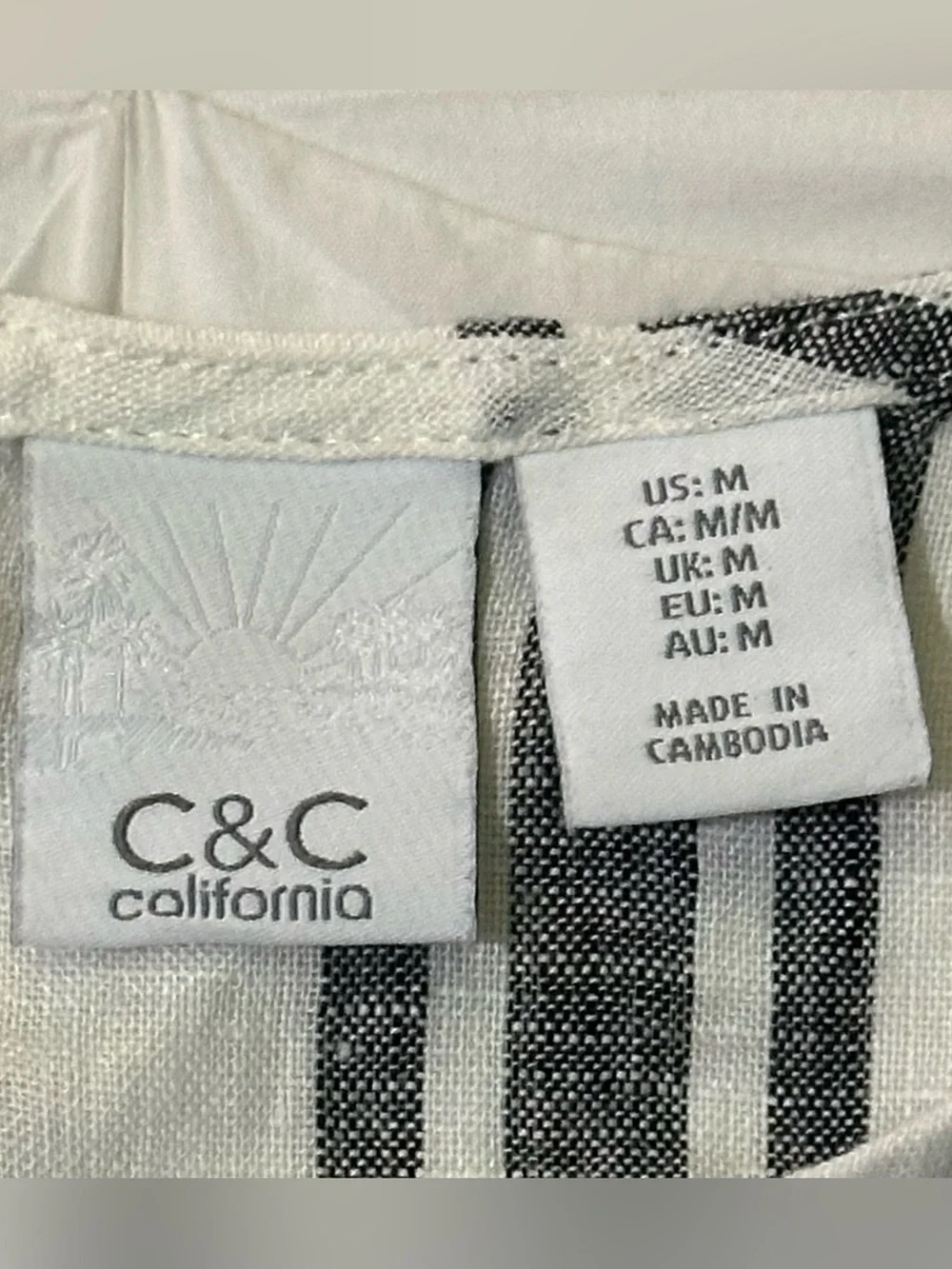 C&C California 100% Linen Striped Sleeveless Back Button Tank Top M - Picture 6 of 10
